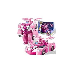 Super Wings Super Robot Suit Dizzy, Figurine Transformable de 18 cm Environ, Combinaison de Robot 2 en 1 et Super Voiture, Jouet Enfant 3 4 5 6 7 8 9 10 Ans Garcon Fille, Rose