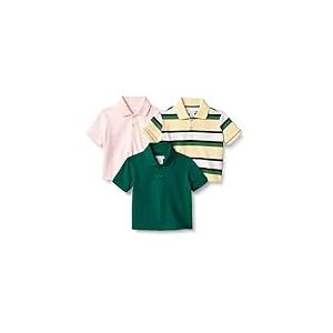 Amazon Essentials Polo en Coton Piqué avec Élasthanne Garçon, Lot de 3, Rayure Large/Rose Pâle/Vert Foncé, 5 ans