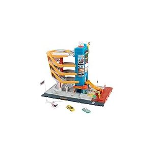 Matchbox Centre de Transport Coffret véhicules et jeu 5 étages, fonctions activées par les enfants et les voitures, inclut un taxi, un bateau et un hélicoptère à l’échelle 1/64, ainsi qu’un accessoire de restauration, HXL47