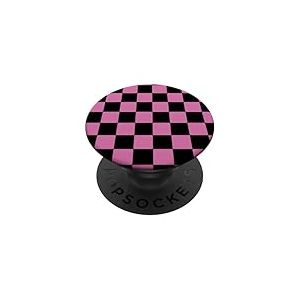 Motif Damier Rose et Noir &agrave; Carreaux PopSockets PopGrip Adh&eacute;sif