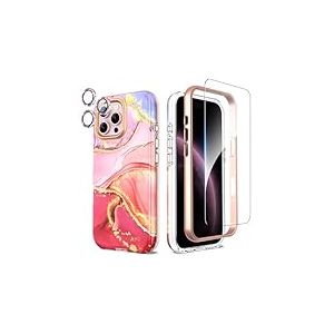 SHEDEER Coque pour Iphone 16 Pro Max, 4 en1 Paillette Cam&eacute;ra Protection & Verre Tremp&eacute; & Bumper & &Eacute;tui pour Iphone 16 Pro Max,Coque pour Iphone 16 Pro Max avec Paillettes, Brillant, Antichoc, Rose