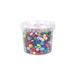 Rayher 1209500 Perles en Bois Colorées 4-16 mm ø, p Arts Créatifs, Seau de 380 g