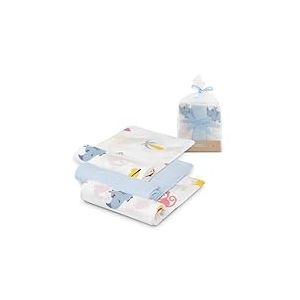 INTERBABY · Lot 3 Gazes en Bambou JUNGLA bleu pour Nouveau-né et bébé · 55x70 cm · Bambou & Coton