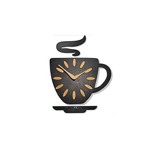 FLEXISTYLE Horloge Murale Rustique &laquo; Tasse &agrave; caf&eacute; &raquo; en Bois - Silencieuse - D&eacute;corative pour Cuisine, caf&eacute; et Salon
