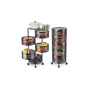 BAKAJI Chariot à roulettes de Cuisine en métal avec 5 étagères à Panier ouvrables et 4 roulettes pivotantes à 360 degrés Trolley Gain de Place, décoration de Maison, Cuisine, Dimensions 85 x 30 cm,