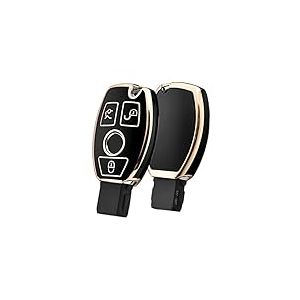 ELOHEI Coque de cl&eacute; pour Mercedes Benz en TPU Souple de qualit&eacute; sup&eacute;rieure Compatible avec Mercedes Benz C E S M CLS CLK G Class Porte-cl&eacute;s Intelligent sans cl&eacute; (Bord dor&eacute; Noir)