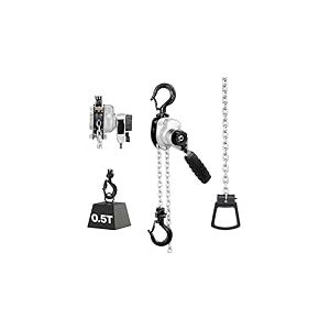 VEVOR Palan &agrave; Cha&icirc;ne &agrave; Levier Manuel, Charge 0,5 t, avec Cha&icirc;ne en Acier Alli&eacute; G80 1,5 m, Frein M&eacute;canique &agrave; Double Cliquet, Crochets Rotatifs 360&deg;, pour Entrep&ocirc;ts, Chantiers de Construction, Garages