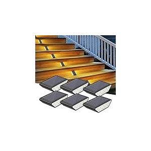 Smiling Shark Lumiere Solaire Exterieur, Lot de 6 LED Lampes Solaires D'escalier Blanc Chaud &Eacute;clairage &Agrave; Double Face IP65 &Eacute;tanches Lumiere Solaire Escalier Pour Jardin All&eacute;e Patio