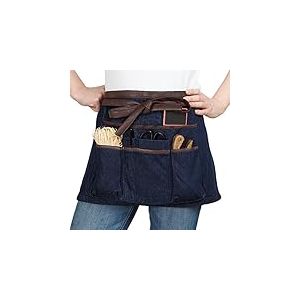 La cordeline Tablier court pour jardinage ou bricolage, 100% coton, en jean avec bordures et liens simili cuir, 7 poches, coutures renforc&eacute;es, TJC1BJSM Bleu Jean 2 x 64 x 34 cm