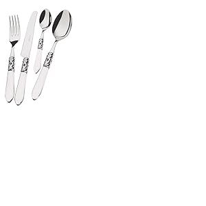 BUGATTI, Aladdin, ensemble de couverts 49 pi&egrave;ces en acier inoxydable, anneau chrom&eacute; et poign&eacute;e de couleur TRANSPARENTE. 12 cuill&egrave;res, 12 fourchettes, 12 couteaux, 12 cuill&egrave;res &agrave; caf&eacute; et 1 louche