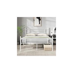 Novilla Cadre de lit Plateforme en métal pour Matelas de 150 x 200 cm, Hauteur de Rangement sous Le lit 30.5cm, Cadre métallique, Pas Besoin de sommier, Assemblage Facile, Blanc