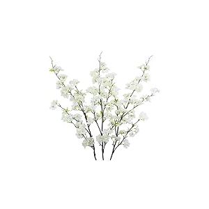 CISDUEO Lot de 3 Fleurs de Cerisier artificielles en Soie Blanche avec Feuilles et Branches de Cerisier - Arrangements de Vase pour Mariage, int&eacute;rieur et ext&eacute;rieur - D&eacute;coration de f&ecirc;te