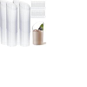 KOOSREEL Verrines à Dessert Coudées,100 Pièces Mini Gobelets à Dessert Ronds En Plastique Réutilisable Coupe à dessert pour Mousse,Tiramisu,Anniversaire