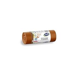 Stella 035175 Lot de 14 sacs poubelle avec anses pour le tri sélectif bio | 60 l | Sacs poubelle pour les déchets ménagers et le bureau en film granulé LDPE épais, couleur : marron