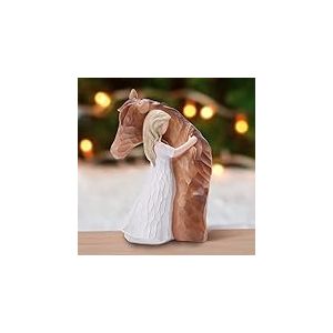 LUCKYBUNNY Truly a Friend Statue d'ange gardien sculptée peinte à la main pour fille embrassant des chevaux, cadeaux d'amoureux de chevaux, cadeaux de cowgirls, cadeaux de souvenir de perte de cheval,