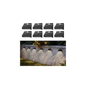Smiling Shark Lampe Solaire Exterieur, 8 Pièces LED Applique Murale Exterieur Solaire IP65 Étanche Lumières de Clôture Solaires pour Jardin Clôture Escaliers Marches Cour Terrasse, Blanc Chaud