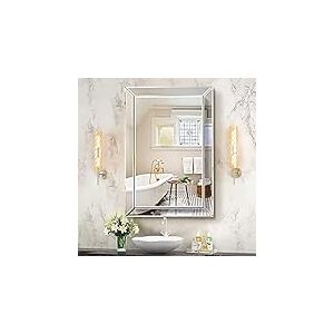 Pregaspor Miroir Mural rectangulaire sans Cadre, pour Salle de Bain, 61 x 91,4 cm, biseaut&eacute; Poli pour lavabo