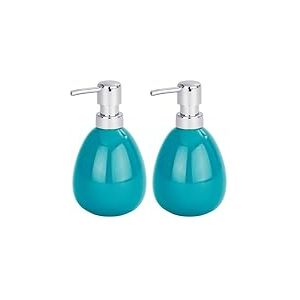 WENKO Distributeur Savon, Liquide, Porte Savon Liquide Polaris, Bleu Turquoise, c&eacute;ramique, 10x16,5x9,4 cm (Lot de 2)