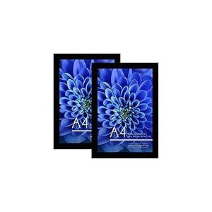 Americanflat Cadre Photo A4 Noir - MDF avec Verre Incassable Poli, Chevalet & Matériel de Suspension Intégré - Format Horizontal et Vertical pour Mur et Dessus de Table - 21x29,7 cm - Lot de 2