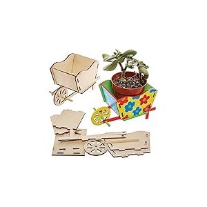 Baker Ross FX584 Kit de pots de fleurs en bois Brouette - paquet de 3, Peignez votre propre pot de fleurs