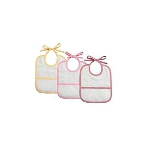 Filet - Lot de 3 bavoirs pour nouveau-n&eacute; &agrave; broder en forme rectangulaire | &Eacute;ponge de coton blanche | Toile a&iuml;da personnalisable | Dimensions 20x23 cm | Blanc et rose, jaune, rouge