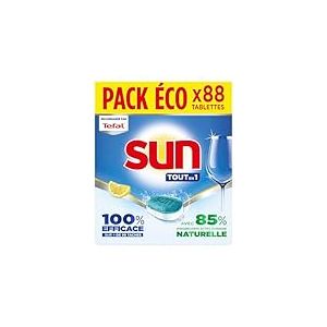 SUN - pastilles lave-vaisselle Tout en 1 Citron - 88 tablettes - avec 85% d'ingrédients d'origine naturelle - 100% efficace sur + de 99 taches - Fabriqué en France