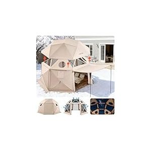 VEVOR Tente Moustiquaire Tonnelle Pop-up 3,6x3,6 m Tente Moustiquaire Pliante 8-10 Personnes Abri Solaire 13 C&ocirc;t&eacute;s pour Camping Famille, Terrasse, Jardin, avec Toit Amovible, Sac de Transport, Beige