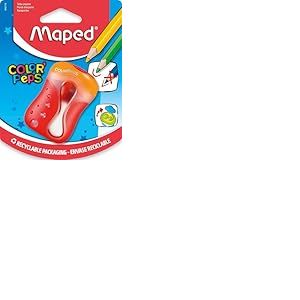 Maped - Taille-Crayon Color’Peps - 2 Trous - avec Réservoir pour Crayons de Couleur - Taille Arrondie - Avec Capot de Protection - Coloris Aléatoire