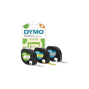 DYMO LetraTag Étiquettes Starter Set | 12 mm x 4 m (3 cassettes) | impression noir sur jaune/argent/blanc, papier/plastique/métal | Étiquettes autocollantes pour étiqueteuse DYMO LetraTag