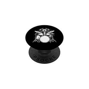 Wolf Drummer Rock Wild Animal Jouant de la Batterie PopSockets PopGrip Adh&eacute;sif