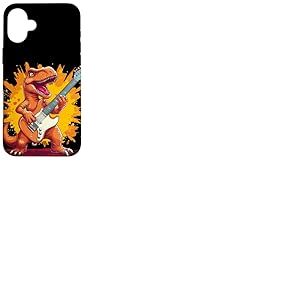 Dinosaure à bascule avec guitare électrique pour une ambiance forte Coque pour iPhone 16 Plus