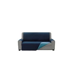 FAVERTI&reg; ReQUENA Housse de canap&eacute; matelass&eacute;e 3 Places r&eacute;versible en Toile Lavable 170 cm Bleu Marine Turquoise