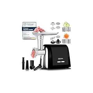 ZEEGMA Molen Chef hachoir electrique à viande 1900W avec 3 plaque de meulage en acier inoxydable, 3 kg/min, machine à saucisse, kebbe, déchiquetage, tranchage, fonction REV, trousse d'accessoires