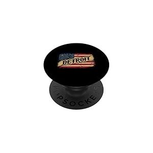 Detroit T-Shirt Michigan Drapeau Am&eacute;ricain USA 313 R&eacute;tro PopSockets PopGrip Adh&eacute;sif