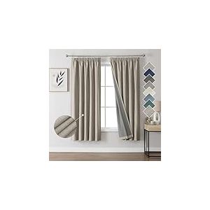 Joydeco 100% Rideau Occultant Thermique en Lin avec Galon Fronceur 140x175 cm 2 Pi&egrave;ces, Rideau Isolant Thermique Anti Froid et Chaleur &agrave; Passe Tringle pour D&eacute;coration de Porte Fen&ecirc;tre