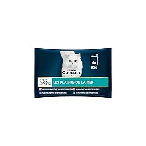 GOURMET | PERLE | Plaisirs de la Mer | Chat Adulte | Poisson de l'Océan, Carrelet, Saumon, Thon et Crevettes Entières | Sachets Fraîcheur | 12 x (4 x 85 g)