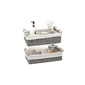 DUOER Lot de 2 paniers de rangement en osier pour organiser des bacs de rangement pour comptoir de papier toilette pour réservoir de toilette (gris)