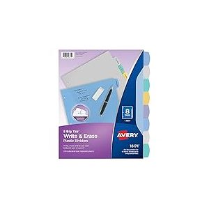 Avery Big Tab 16171 Intercalaires en plastique durable pour classeurs à 3 anneaux, 8 onglets, multicolore pastel, 24 ensembles, 192 onglets de séparation