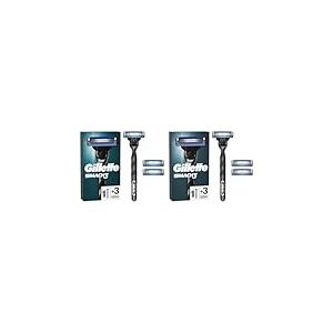 Gillette Mach3 Rasoir Pour Homme, Rasoir À 3 Lames, 1 Manche, 3 Recharges De Lames, Avec Manche En Acier Inoxydable (Lot de 2)