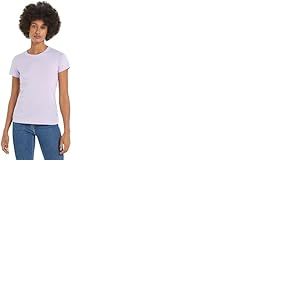 Calvin Klein Jeans T-Shirt Manches Courtes Femme Slim Col Ras-du-Cou, Violet (Pastel Lilac), S