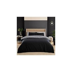 Catherine Lansfield Artemis Parure de lit Double réversible avec Housse de Couette et taies d'oreiller Motif clé Grecque Noir