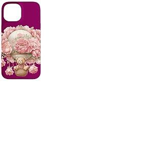 Montgolfière flottante pour bébé ours rose pivoine fleur Coque pour iPhone 15