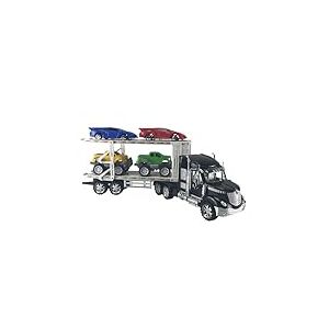 Camion Porte-Voitures avec 4 Voitures, Jouet à Friction pour Enfants, remorque Double étage Amovible, Voitures à Roues Libres, Camion Porte-véhicules 54 cm, à partir de 36 Mois