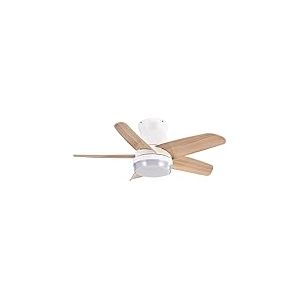 Eden pulse Ventilateur DC 24 W 2400 lm Blanc/hêtre, 5 pales, 91D, 3000K/4500K/6000K, télécommande, minuterie, mémoire, idéal pour climatisation et confort.