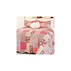 Cmfshape Parure de lit matelassée d'été à motif floral romantique pour très grand lit, housse de couette réversible cousue pour toutes les saisons, couvre-lit doux et léger avec taies d'oreiller (rose
