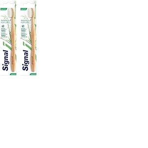 SIGNAL - Brosse à Dents Bambou Naturel - Brossage confortable & efficace - Nettoyage en douceur - emballage en carton - Souple x1 (Lot de 2)