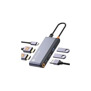 NOVOO Hub USB C Tripler Affichage 6 en 1 vers Dual HDMI, Stations d'accueil USB C Double Moniteur, 100W PD, 3 x USB, Dock USB-C pour Dell, HP, Lenovo, ASUS, Microsoft