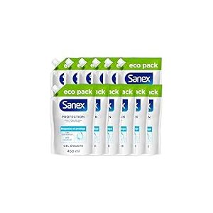 SANEX - Gel Douche Protection - Tous Types de Peau - 12h d'Hydratation - Lot de 12 Recharges Eco pack de 450ml