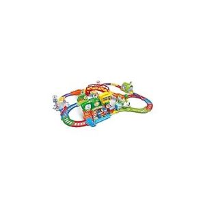 VTech - Tut Tut Bolides Super Circuit Train Éducatif - Circuit Voiture Enfant Électronique avec Adam Train Marchand, 6 Zones Magiques - Cadeau Garçon et Fille de 1 an à 5 Ans - Contenu en Français
