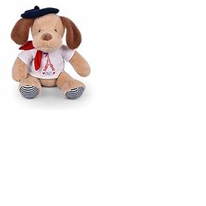 DOUDOU ET COMPAGNIE - Peluche Chien Marinière Tour Eiffel - 28 Cm - Collection Amour de Paris - Doudou Peluche à Câliner Avec Béret & Foulard - Idée Cadeau Souvenir pour Enfants & Adultes - SP4290